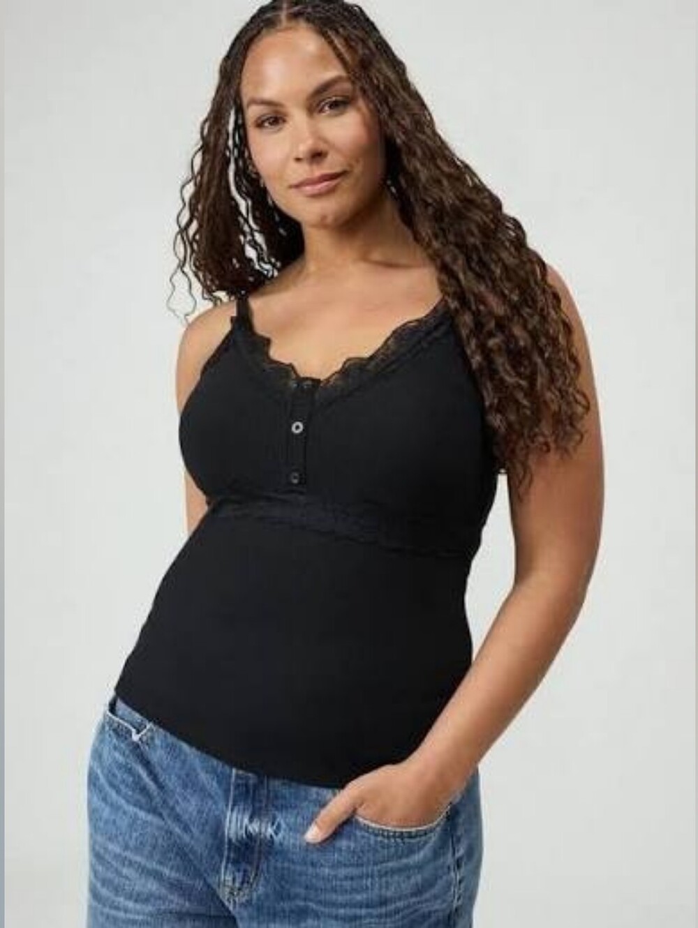 Torrid Ribbed Henley Cami w/Lace Trim